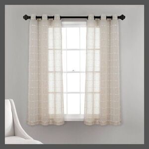 Lush Decor - Set of 2 (63"x38") Farmhouse Textured Grommet Shee Beige